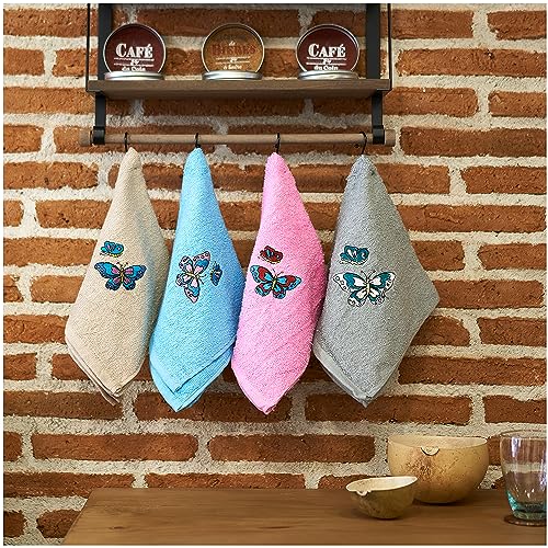 DECASATEXTIL ®- Paños de Cocina 100% algodón- Set de 4 Trapos de Cocina 50x50cm, Suaves, duraderos y Super absorbentes - Mariposas