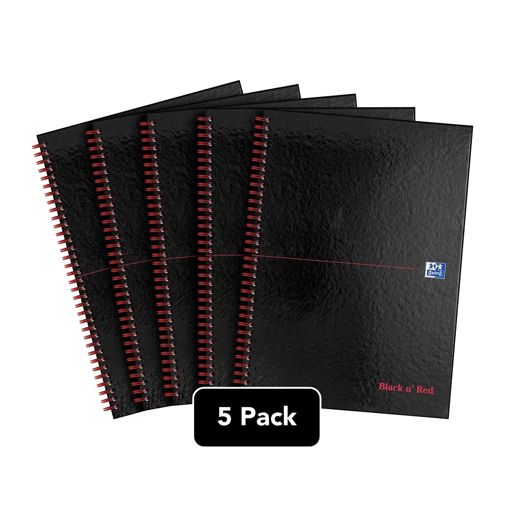 Oxford Black n ' Red, quaderno A4 con copertina rigida, lucido, rilegato a filo, foderato e perforato, confezione da 5