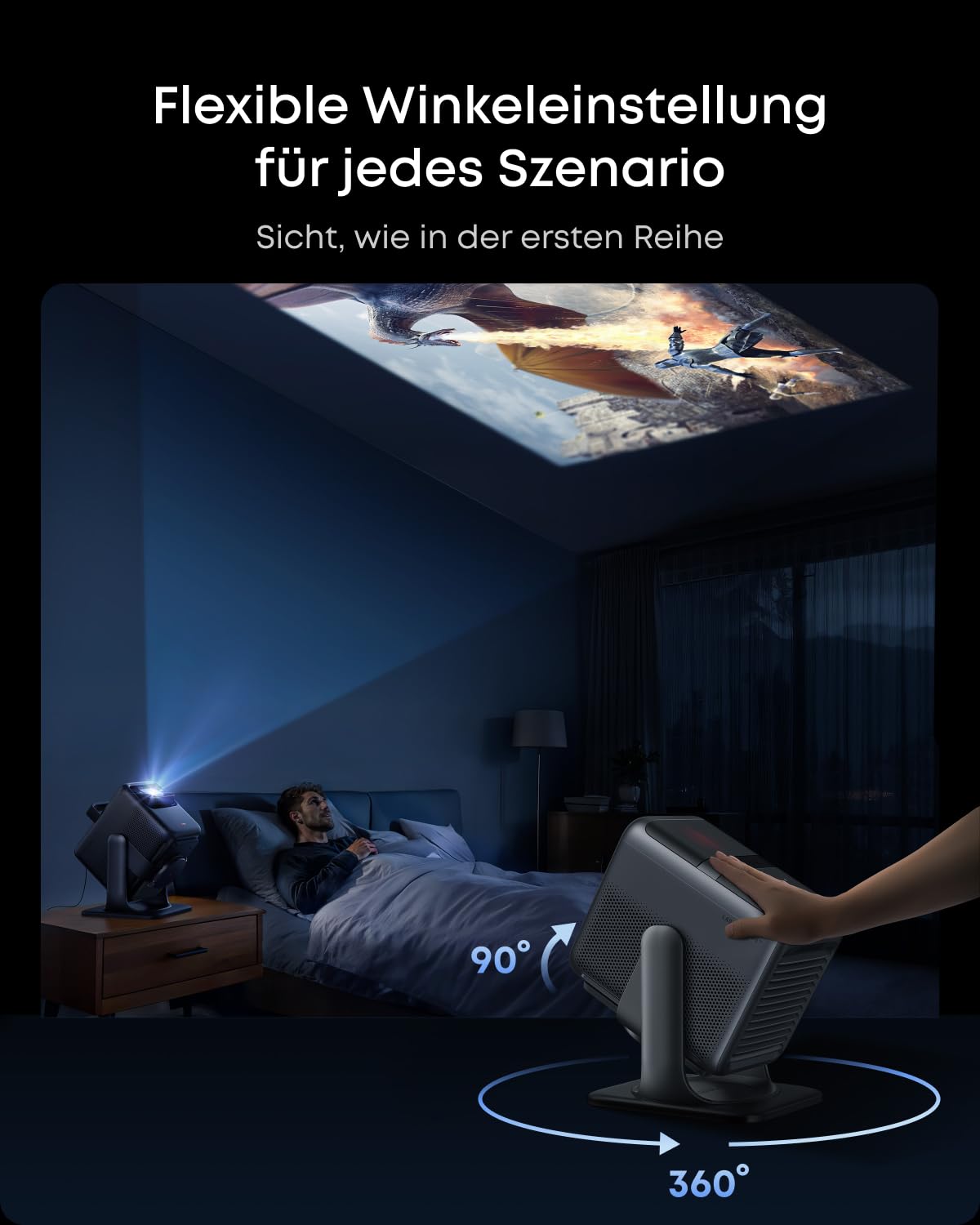 NEBULA Gimbal-Ständer für Beamer, 360° Rotation, anpassbare Höhe und Winkel, einfacher Aufbau, Deckenprojektion, kompatibel X1, Cosmos 4K SE, Cosmos Laser 4K, Garten, Schlafzimmer