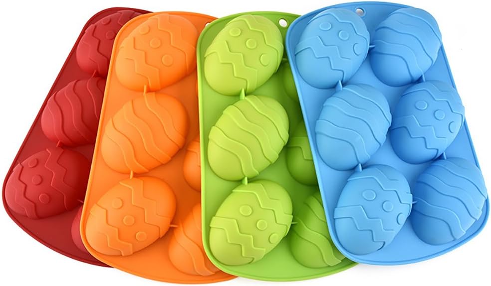 6MILES 6 Cavity 3D Easter Egg Mold Fondant Cake Candy Pudding Chocolate Jelly Silicone DIY Mold Decoration Heat Resistant Funny Mould­ (Random color, Easter Egg)