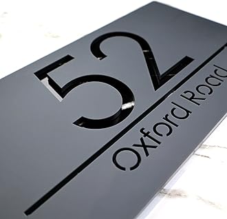K Smart Sign | Bellisima H3 F31 | Matt Dark Gray Personalised House Sign Laser Cut 3d Door Numbers Street Address Grey Number Signs Plaque | 300mm x 160mm (Matt Dark Gray & Black Marble Effect)