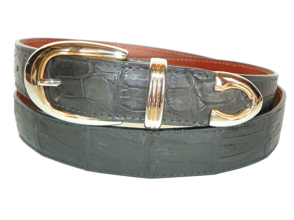 Charles Underwood Mens Genuine Crocodile Belt with Palm Springs 3-Piece Buckle Set