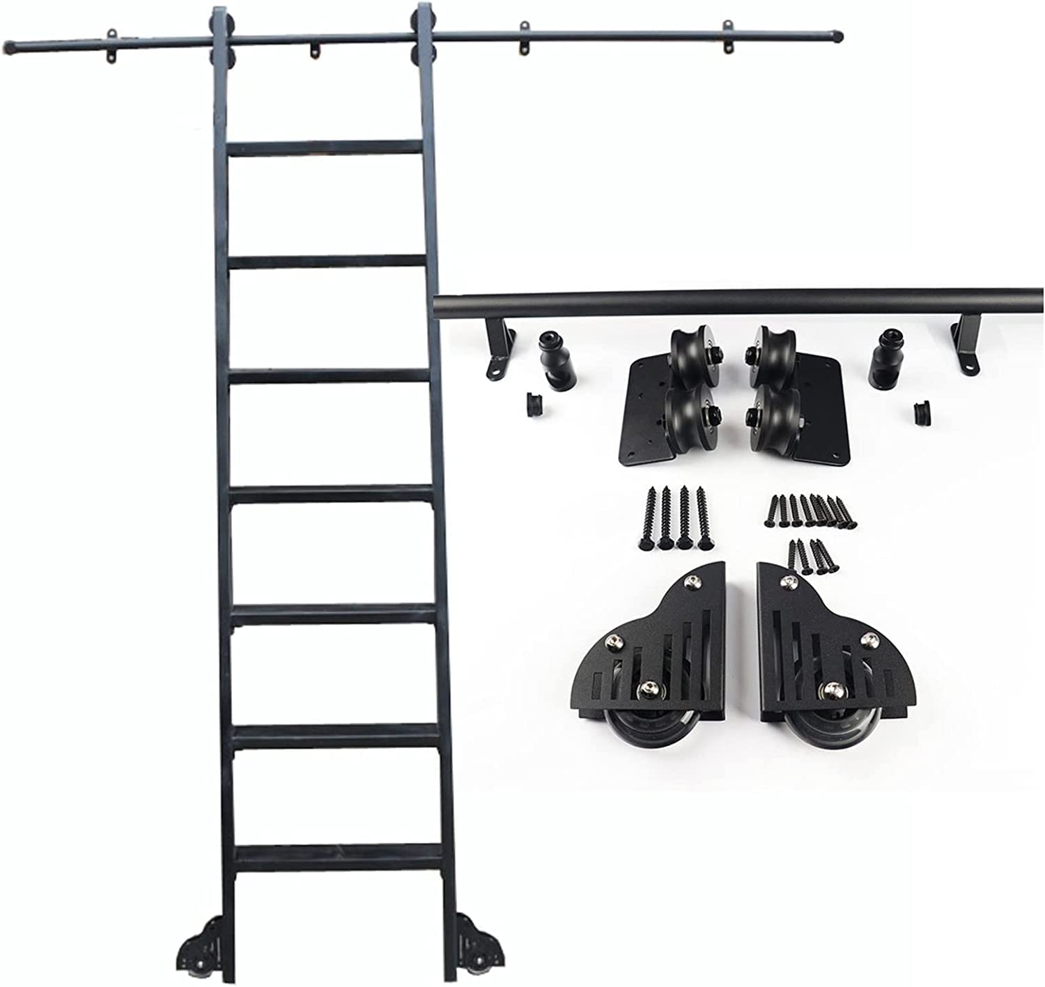 DFGHNBVC Carbon Steel Rolling Library Ladder Hardware Kit Sliding Rail Track For Closet Warehouse Roller System Round Tube Support,Onecolor-13Ft/400Cm Track Kit