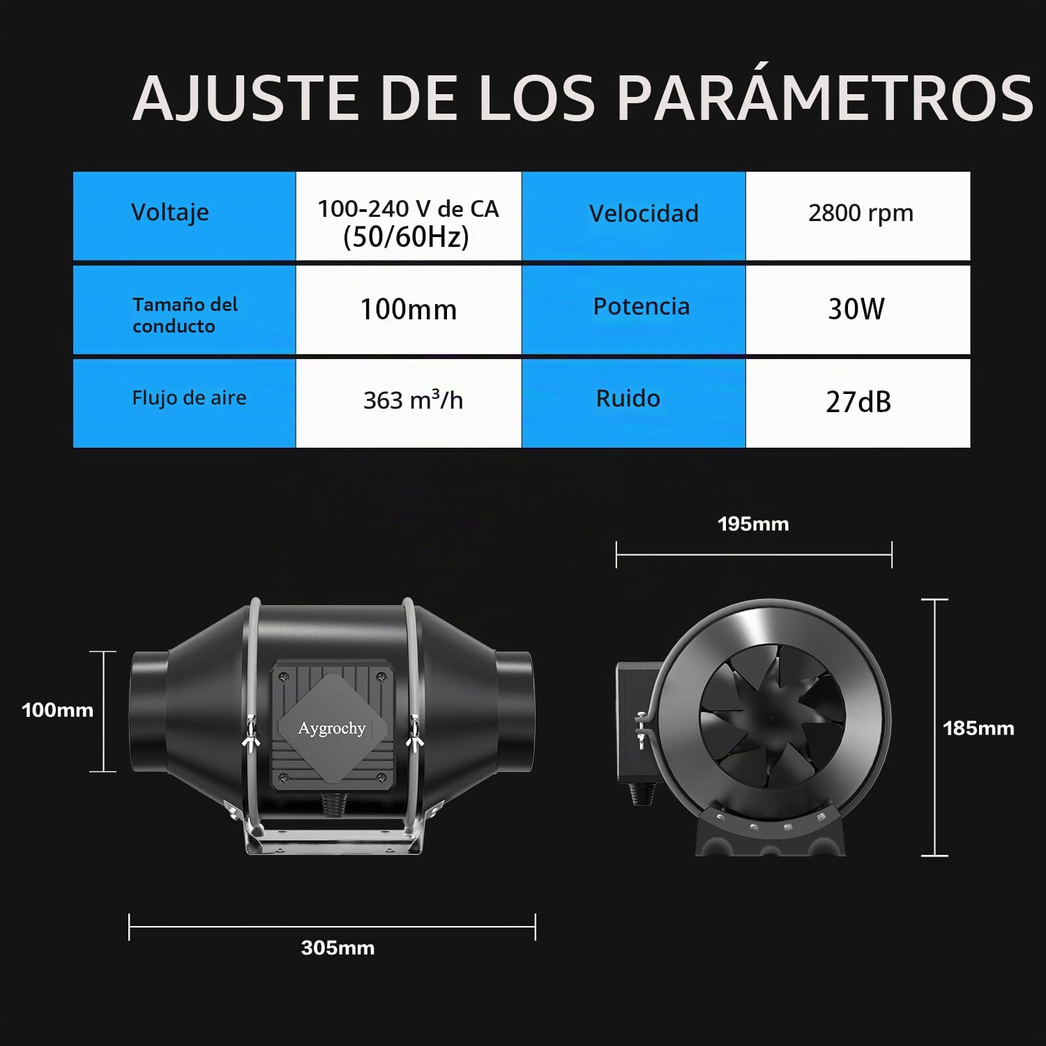 Aygrochy Wifi App Extractor de aire kit 100mm, Ventilador en línea Kit para cultivo, con filtro de carbón y manguera de extracción para carpas de cultivo, tienda de cultivo hidropónico
