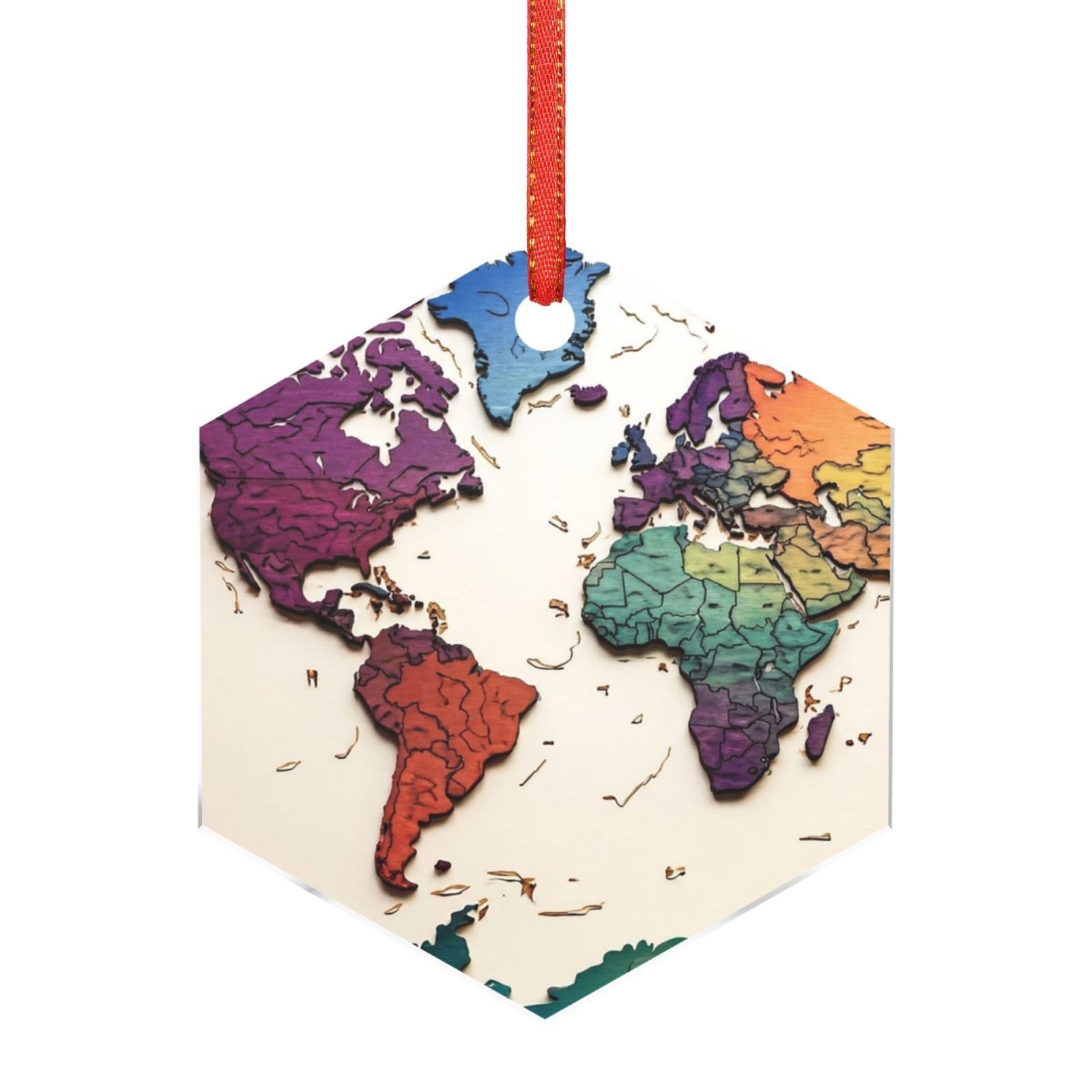 Hjkjkkj Hexagon Acrylic Ornament Christmas Tree Decoration Clear Round Pendant With Red Ribbon Map Christmas Ornaments Indoor Outdoor Hanging Acrylic Pendants For Xmas Party Decor
