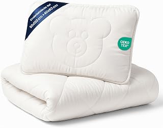 Kinderdecke Baby Bettdecke Kinderbettdecke 120x90 cm - Baby Decke und Kissen mit Bärchenmotiv 40x60 cm Kinder bettdecken Set Steppdecke Bettzeug Mikrofaser Weiß