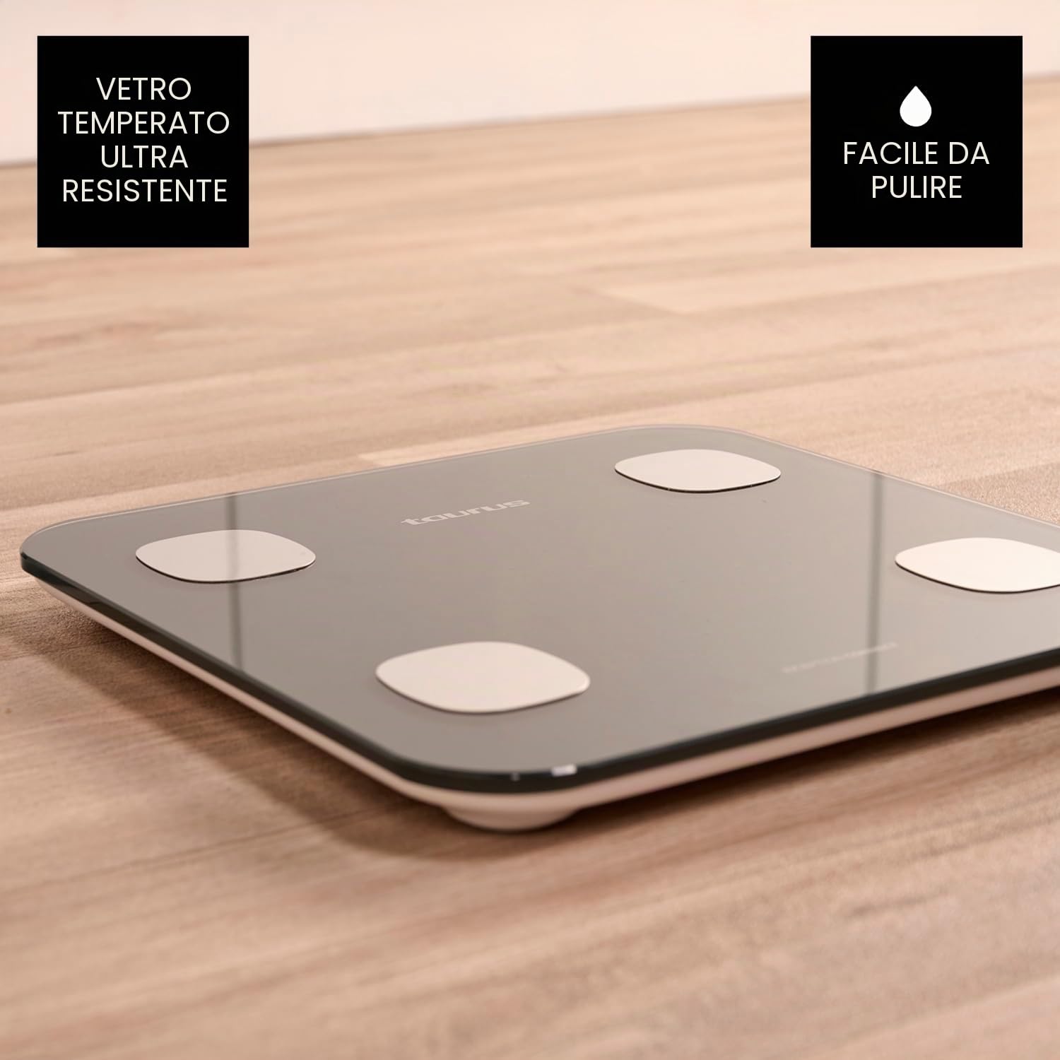 Taurus Inception Connect - Bilancia pesapersone impedenziometrica, bluetooth, app Taurus Connect, misurazioni multiple:% grasso corporeo,% massa muscolare,% massa ossea, memoria 14 utenti