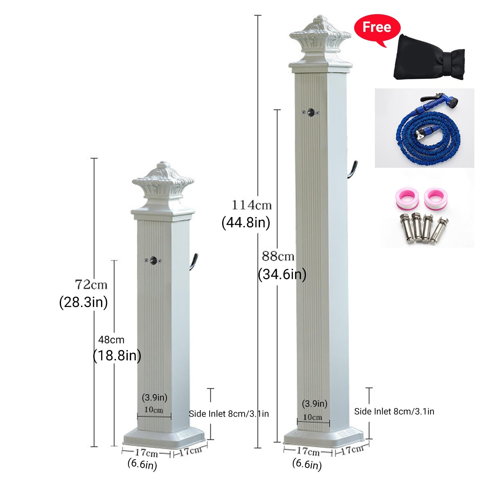 Columna de agua para exteriores, hidrante de jardín independiente de aleación de aluminio con grifo de cobre puro, cubierta protectora, pistola de pulverización de 23 pies, 44.8 pulgadas de alto
