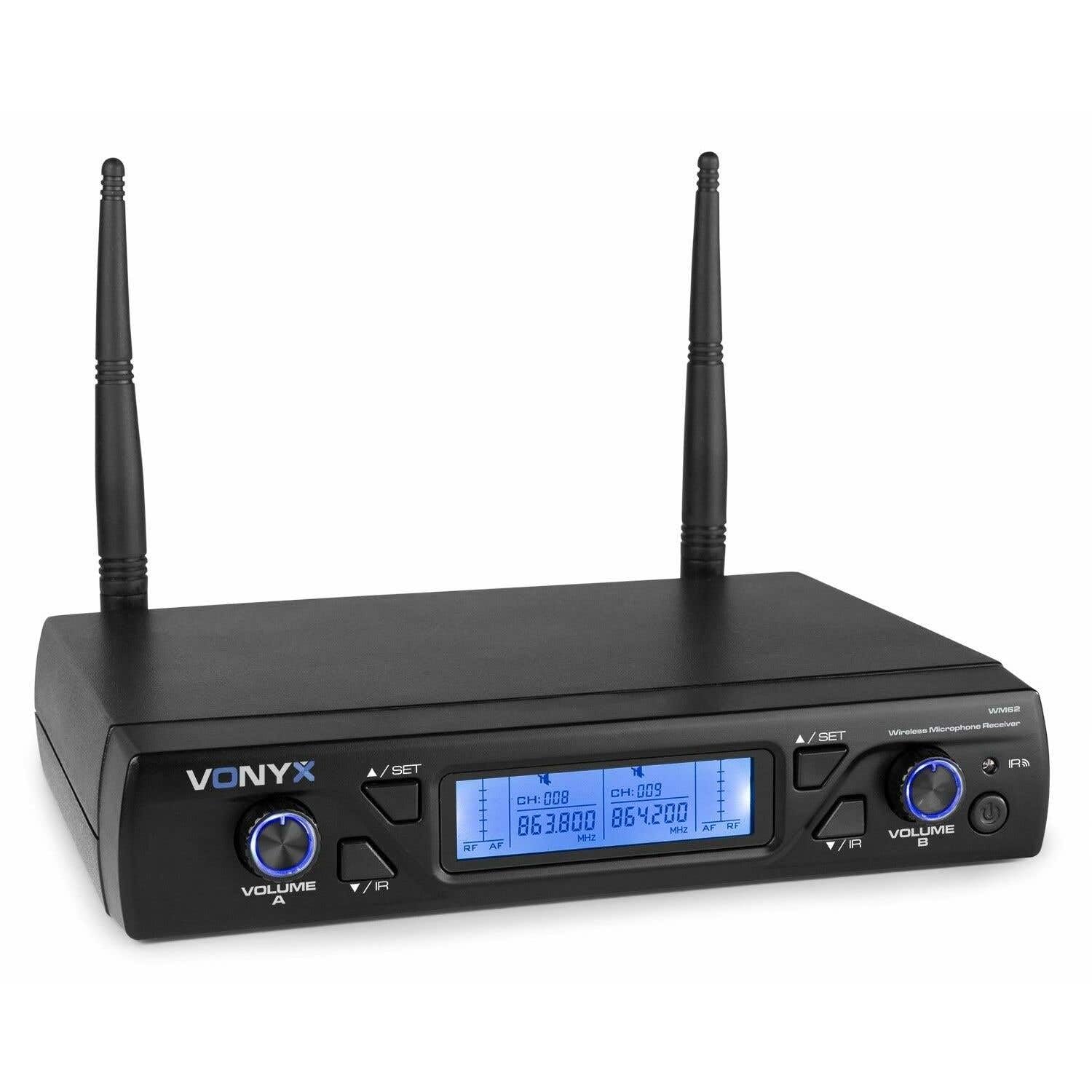 Vonyx WM62 2 kabellose Mikrofone und Empfänger - 16 UHF-Kanäle