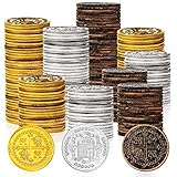 500 Pcs Pirate Coins Plastic Coins Replica Spanish Doubloons Kids Fake Play Coins for St. Patrick's Pirate Party Treasure Chest Board Games Tokens Toys Cosplay (Gold Silver Bronze, Round)