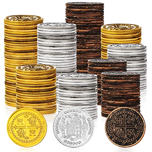 Hanaive 500 Pcs Pirate Coins Plastic Coins Replica Spanish Doubloons Kids Fake Play Coins for St. Patrick's Pirate Party Treasure Chest Board Games Tokens Toys Cosplay (Cross)