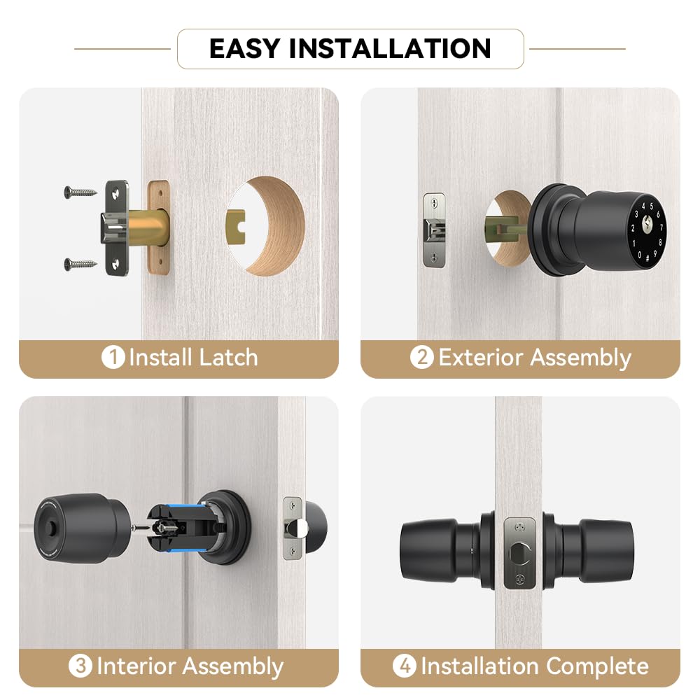 Smart Fingerprint Door Knob - Keypad & App Control -4