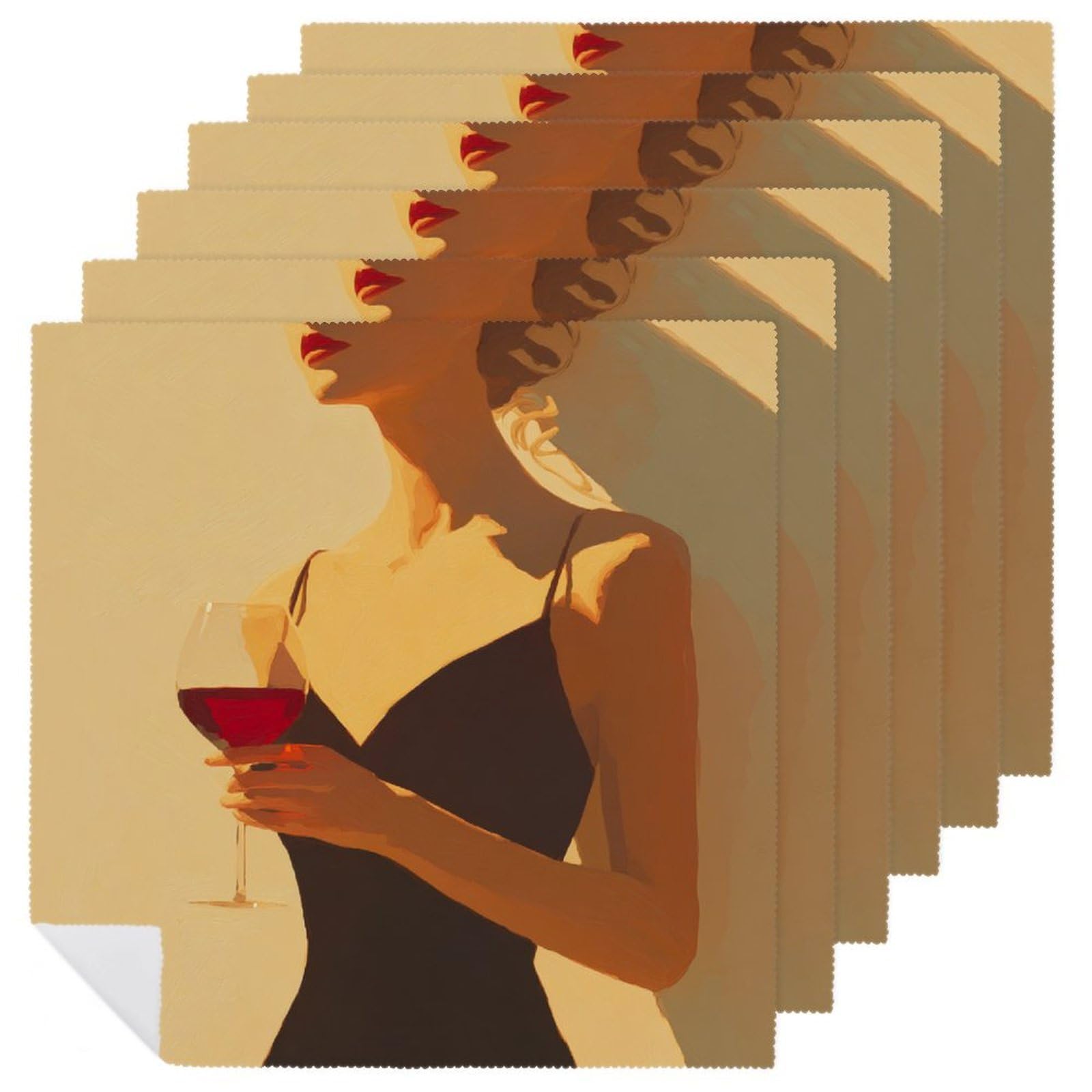 Female Holding A Wine Glass Minimal Cloth Napkins Set of 6, Square Premium Reusable Washable Polyester Table Linen Napkin for Dinner Party