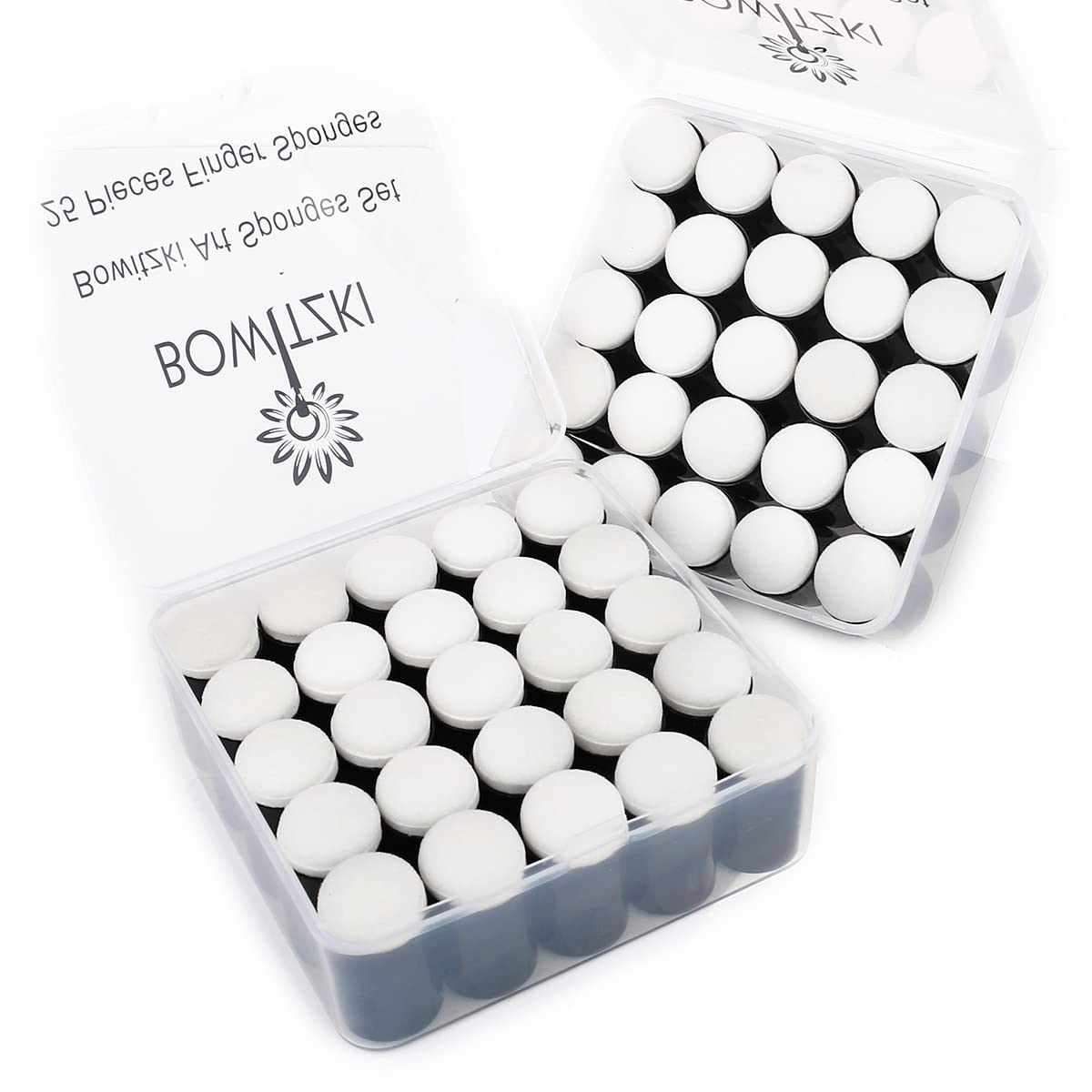 Bowitzki Finger Sponge Daubers Foam With Box - Face Paint Sponges Painting Craft Set for Drawing, Chalk, Paint (50 Pieces)