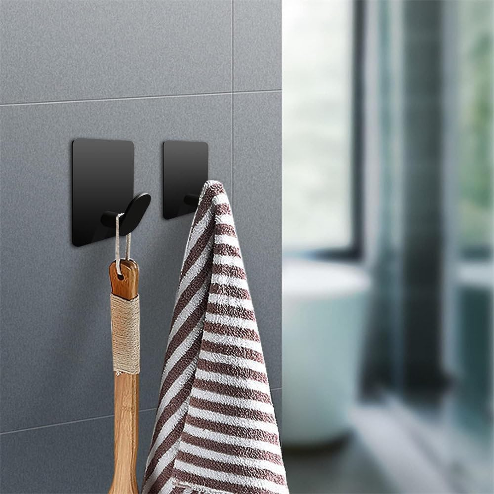 Ganchos adhesivos para toallas de pared, ganchos resistentes para colgar en la pared, colgar ropa, sombreros, baño, cocina, gancho para colgar de acero inoxidable 304, paquete de 4, plateado, 1