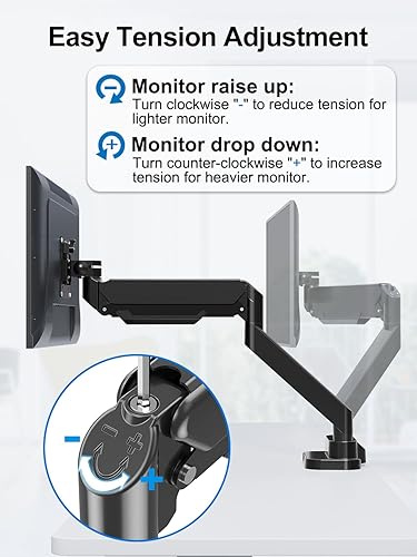 Miniatura 5 de Soporte de monitor doble para pantalla de computadora de máximo 39 pulgadas, soporta 4.4-33 libras cada soporte de escritorio ultraancho, brazo de