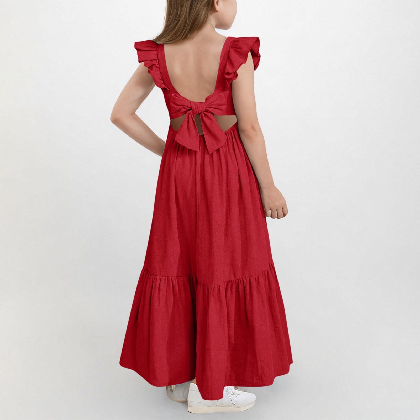 Vestito estivo per ragazze con volant senza maniche casual Boho Beach Midi Dress Kids Fashion Holiday A Line Sundress Abiti da festa di compleanno