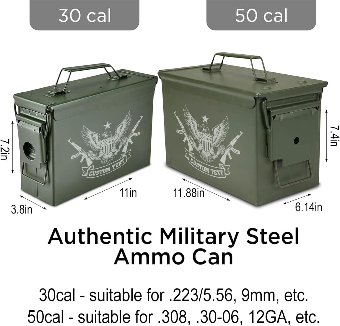 Personalized Engraved Ammo Can, 30/50 Cal Field Boxes, Military Ammo Box, Metal Ammo Storage Box, Waterproof and Dustproof with Handle, Gifts for Men, Produced in US