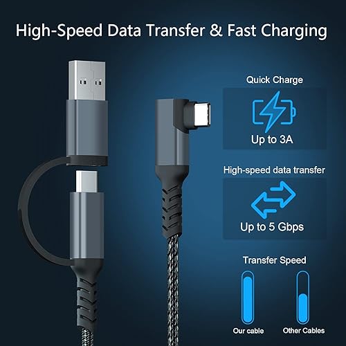 Miniatura 2 de Cable de enlace trenzado USB C a USB CA 2 en 1 tipo C USB 3.2 Gen1, cable de transferencia de datos de alta velocidad y cable de carga rápida para