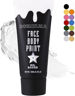 White Face Paint, Clown Makeup Body Paint, Blendable Cream Face Painting Kits for Skull Joker Vampire Mime , Halloween Skeleton Cosplay, Costume, Parties,Stage, Theater, 2.1 fl oz (60ml)