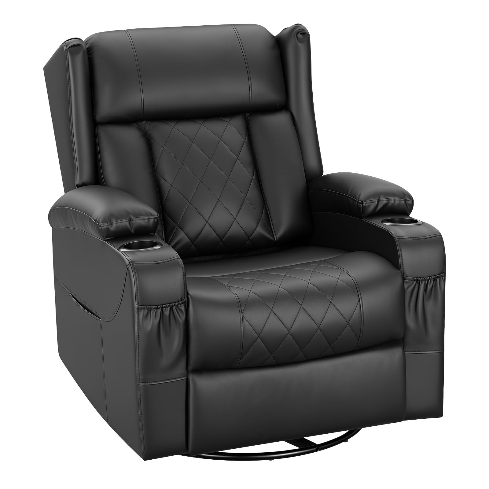 WOLTU Fauteuil Relax Pivotant à 360°, inclinable, Bascule, PU, Noir | Fauteuil TV, Dossier Inclinable, Bascule, Repose-Pieds, Poches Latérales et Porte-gobelet, Charge 150 kg