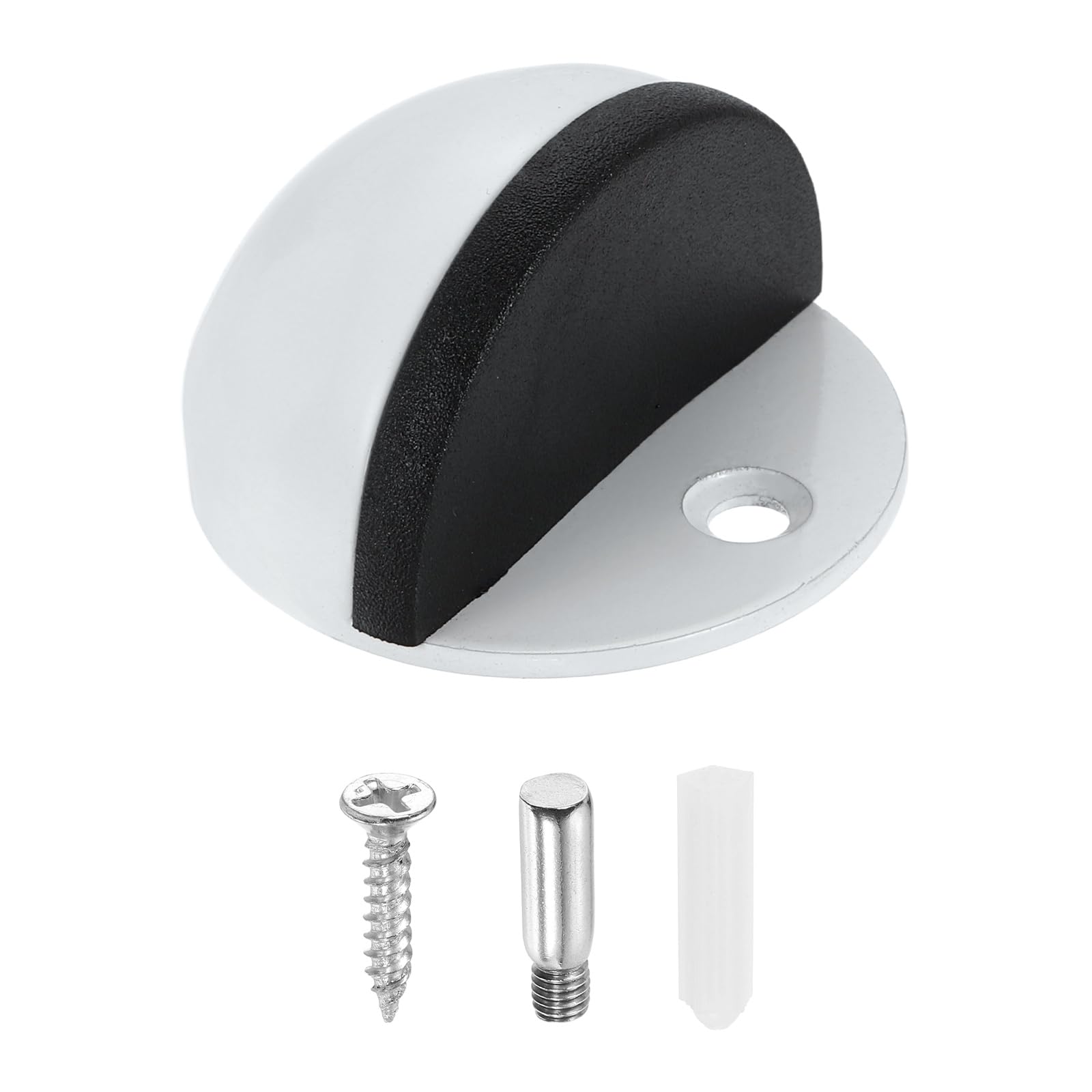 sourcing map Low Dome Floor Door Stop, 45mm Dia. Stainless Steel Door Stopper, Half Dome Rubber Bumper Wall Protector with Screws for Bedroom Bathroom Office, White