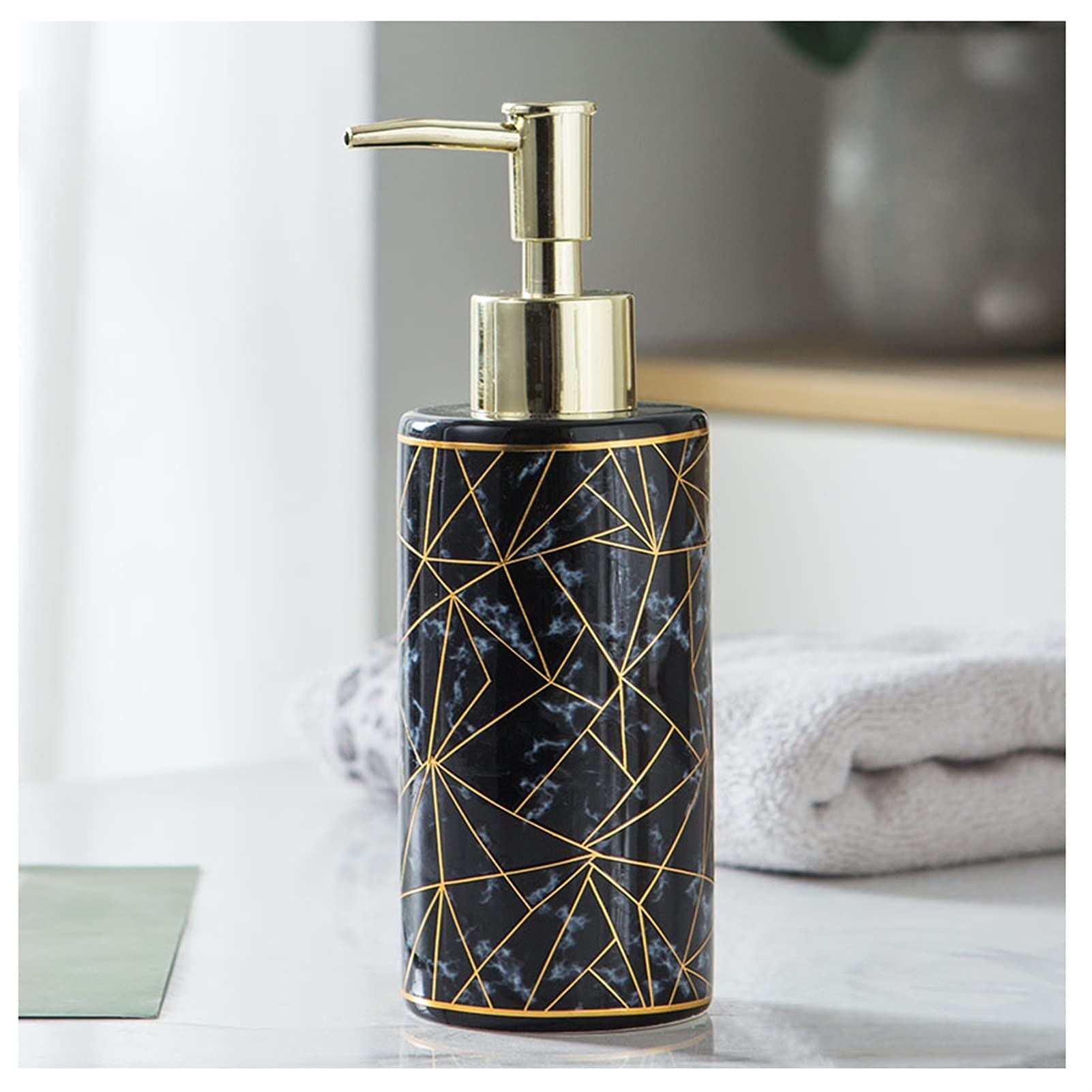 HDBCYUAZ Soap Dispenser Ceramic Manual Type Lotion Bottle Handmade Craft Soap Dispenser Shampoo Lotion Bottle Suitable for Home Bathroom 300ml/10.5oz Dispenser for Hand Soap(Zwart)