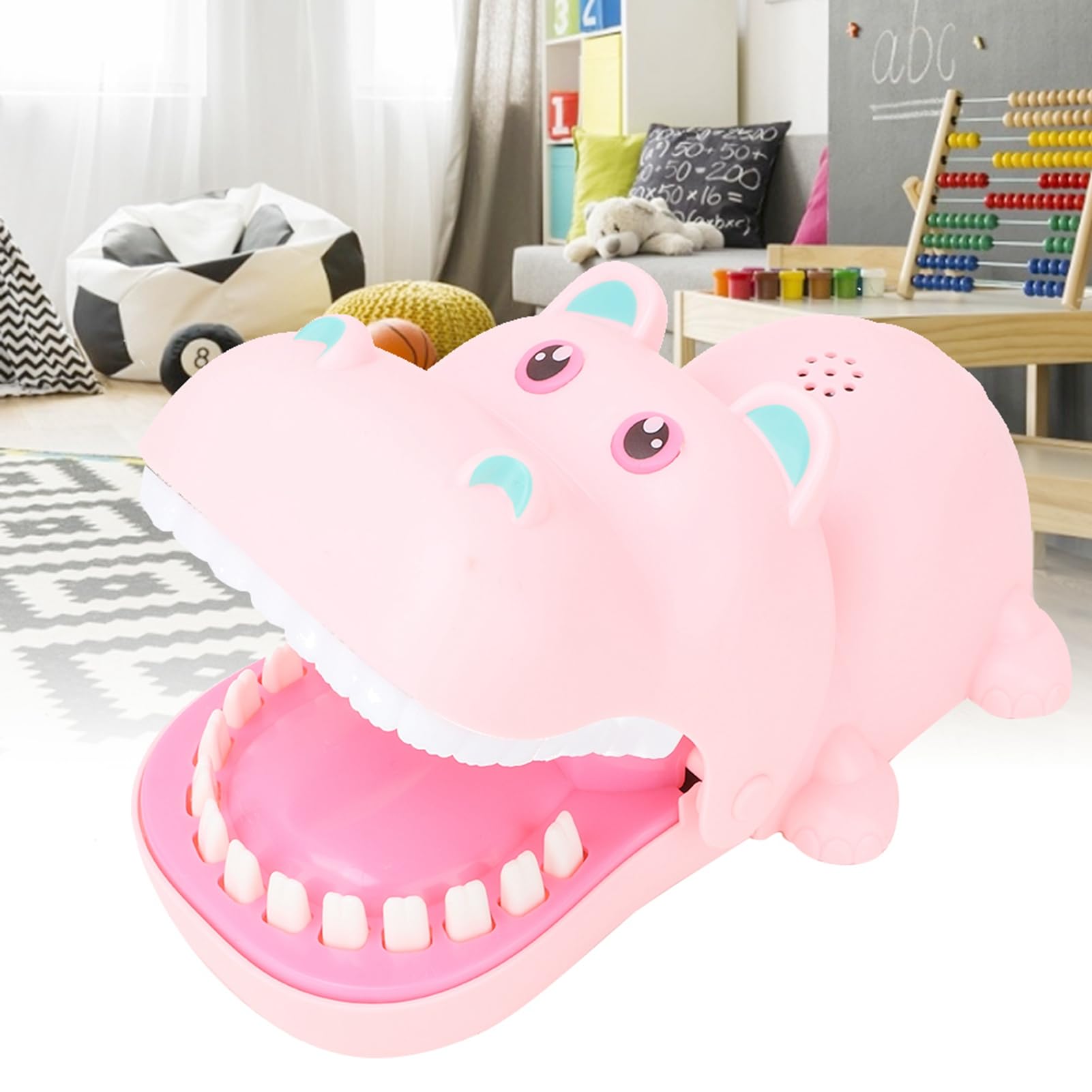 Kikumi Boca de Hipopótamo de Dibujos Animados Portátil con Dientes, Juguete para Morder los Dedos, Juego de Mesa, Juguetes para Niños (Rosado)