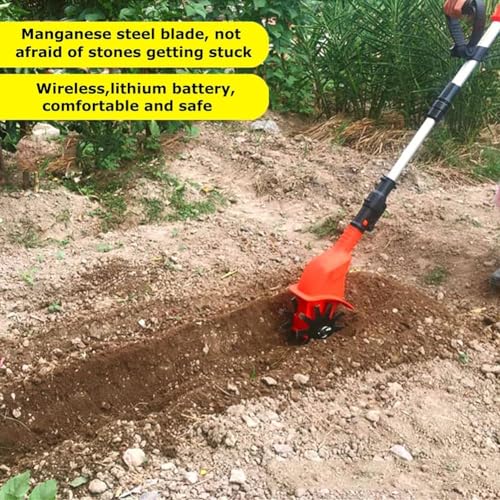 Bezprzewodowy elektryczny rotavator ogrodowy, moc Tiller z 2 bateriami i ładowarką 2000 mAh, szerokość robocza 10 cm, głębokość cięcia 25 cm do poluzowania gleby