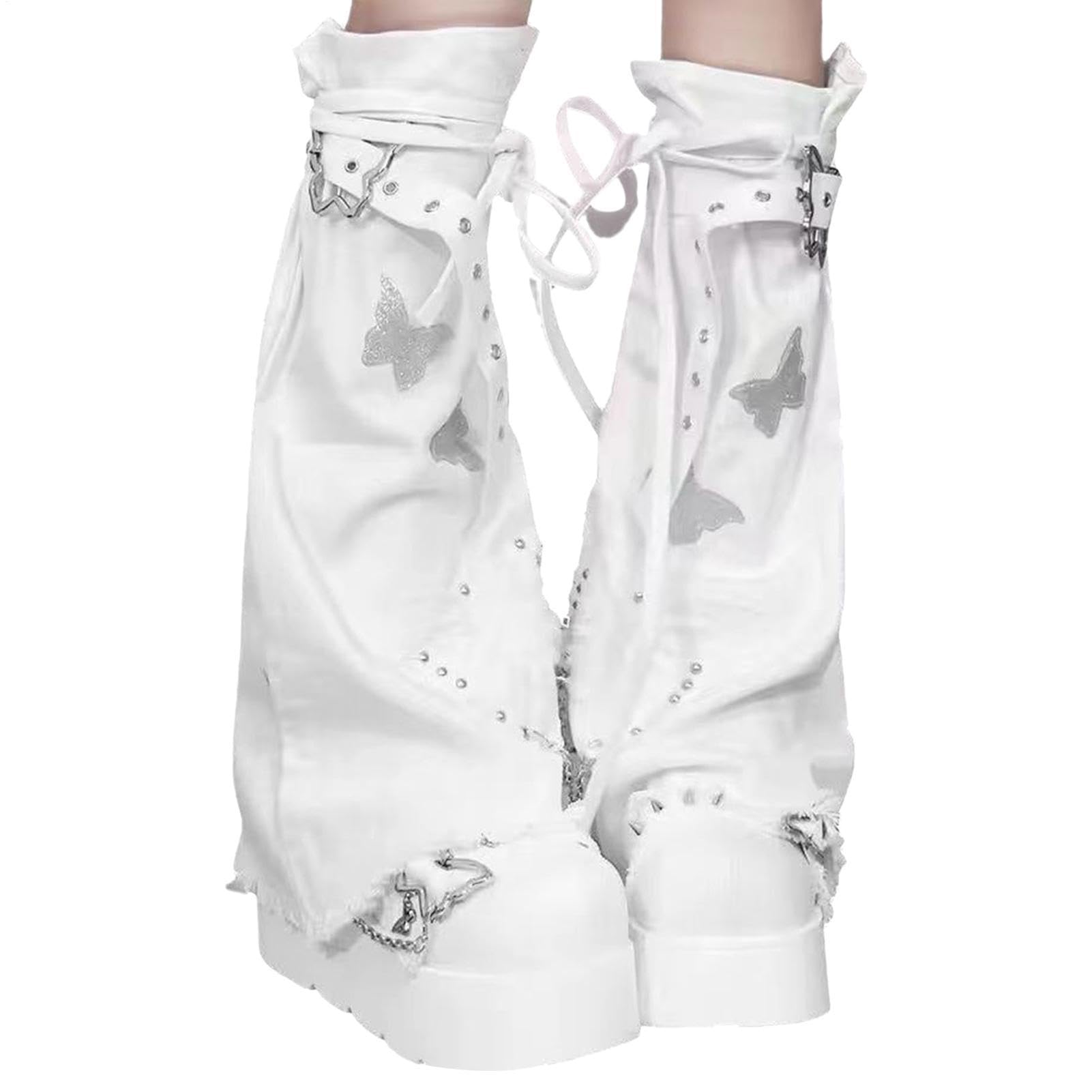 Scaldamuscoli da donna punk ghetta con catena farfalla | Calzini alti per cosplay, inverno, autunno, bambini, Natale, Halloween, feste all'aperto e cosplay