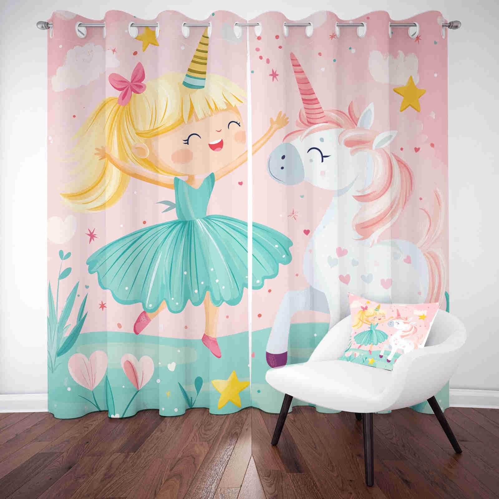 Rideau Occultant Thermique Conte de Fées Licorne 2 Pièces Rideaux Opaque 3D Anti Chaleur et Froid Mignon Fille Décoration de Fenêtre Isolation Acoustique pour Salon Chambre Adulte 91.5 x 214cm