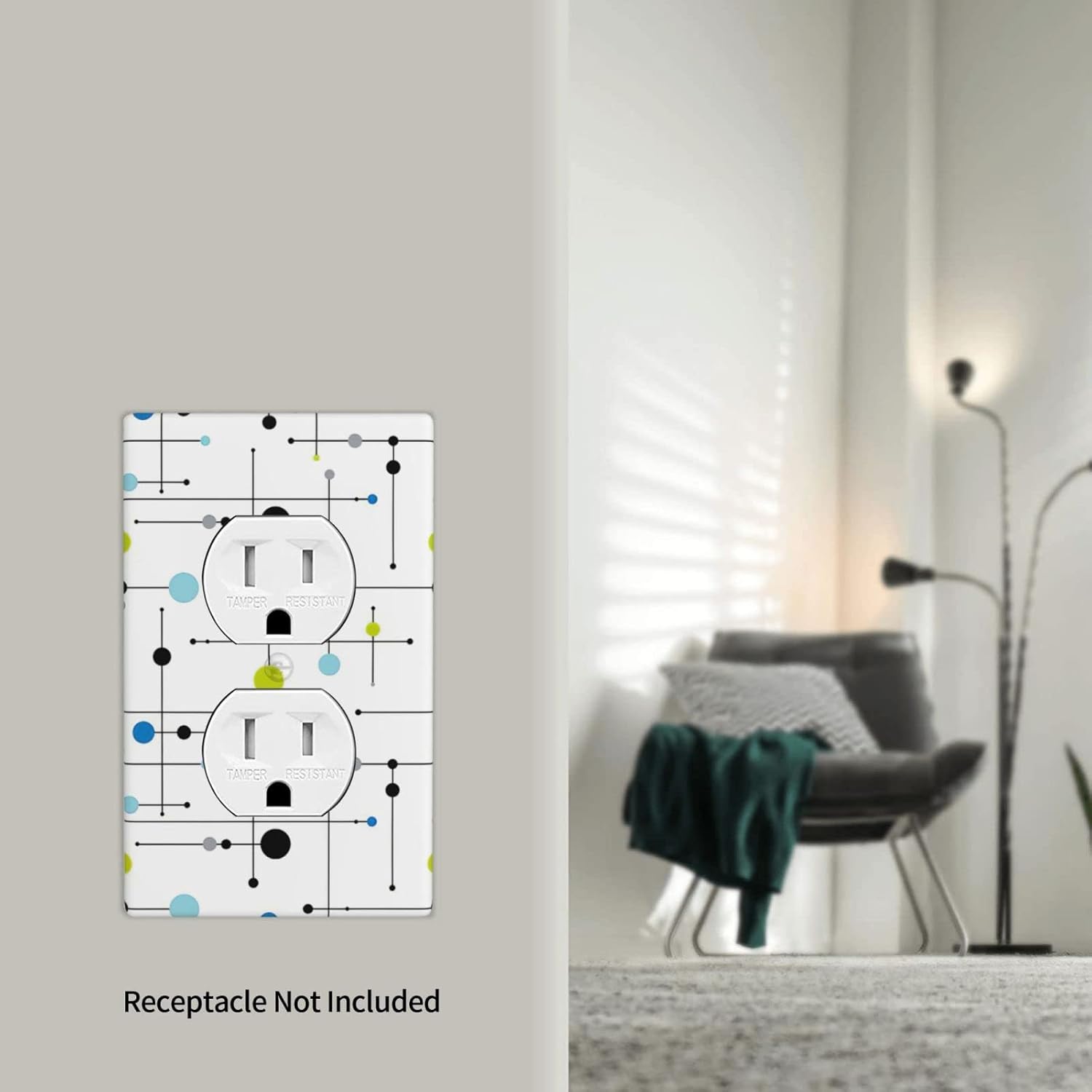Atomic Mid Century Geometry Rustic Modern Black Decor Print Light Switch Plate Cover Plastic Wall Plates (Single Gang Electrical Switch Duplex Outlet Cover)