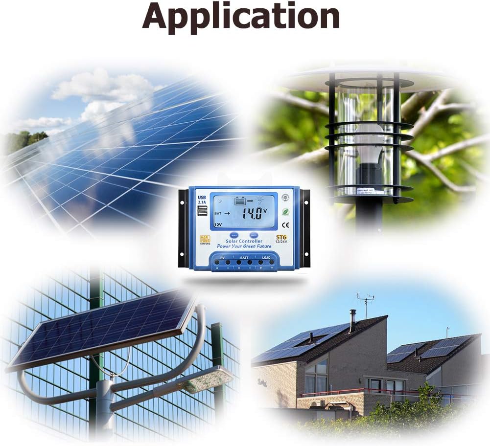 60A Solar Charge Controller 12V/24V Automatic Voltage Recognition Solar Panel Charging Discharge Regulator with Dual 5V USB Output Backlight LCD Display : Patio, Lawn & Garden