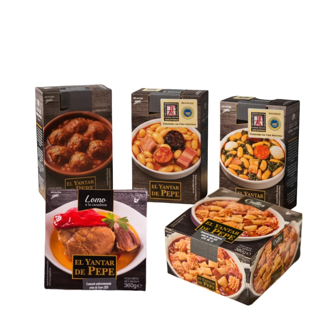 Lot of Traditional Gourmet Asturian Dishes – Fabada I.G.P., Pot, Callus with Ham, Homemade Meatballs and Lomo a la Cazadora | Homemade Food Ready to Warm | +1.5 kg Artisan Stews