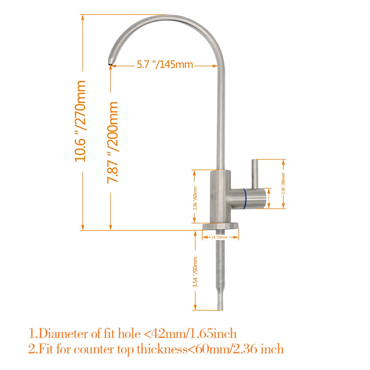 Lead-Free Reverse Osmosis Drinking Water Faucet – Stainless Steel 304 Brushed Finish For Under-Sink Filters