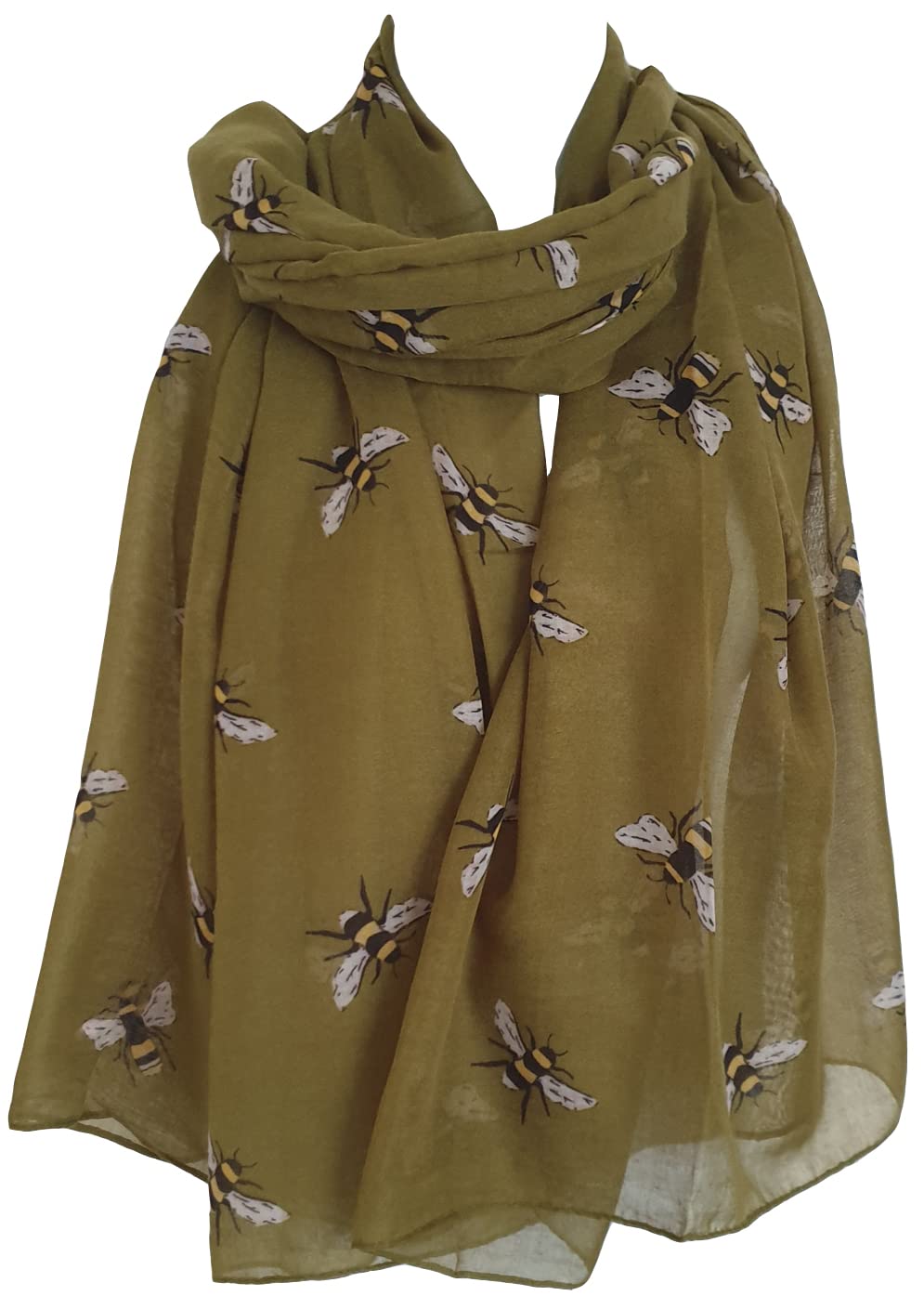 Glamlondon Women's Green Bee Scarf Bumble Bees Pattern Design Printed Scarves (Green)