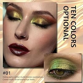evpct Yellow Green Duochrome Chameleon Liquid Eyeshadow, Multichrome Metallic Glitter Liquid Eye Shadow Makeup for Women, Waterproof Multi Color Shifting High Pigment Holographic Iridescent Eyeshadow