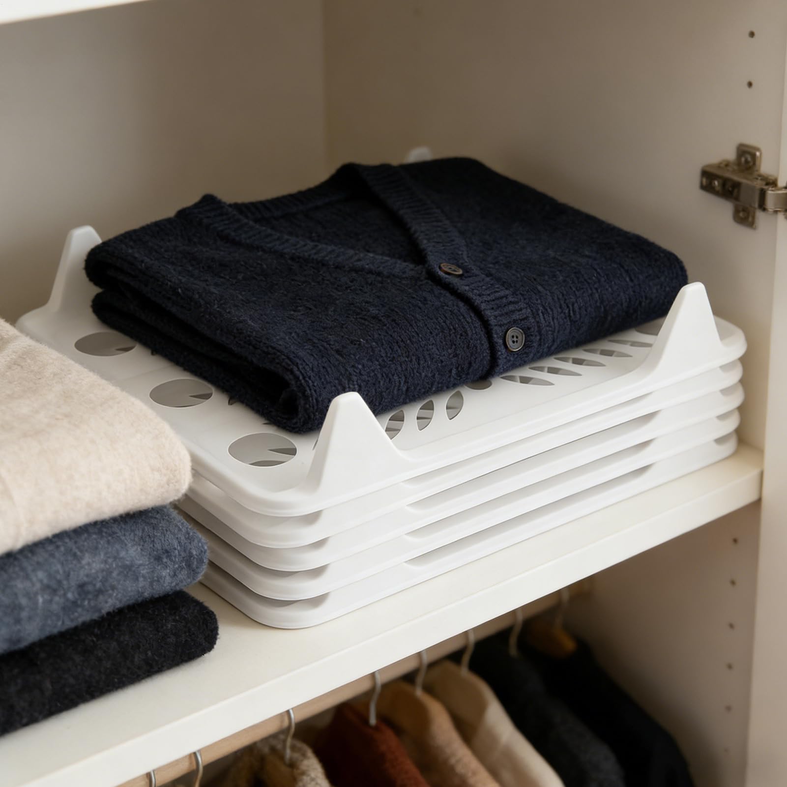 Organizador de Camisetas Separador de almacenaje 5 piezas ahorra espacio | Divisores Entrelazables para Suéteres para armario interior del hogar: vaqueros, jerséis, camisetas, calcetines y toallas