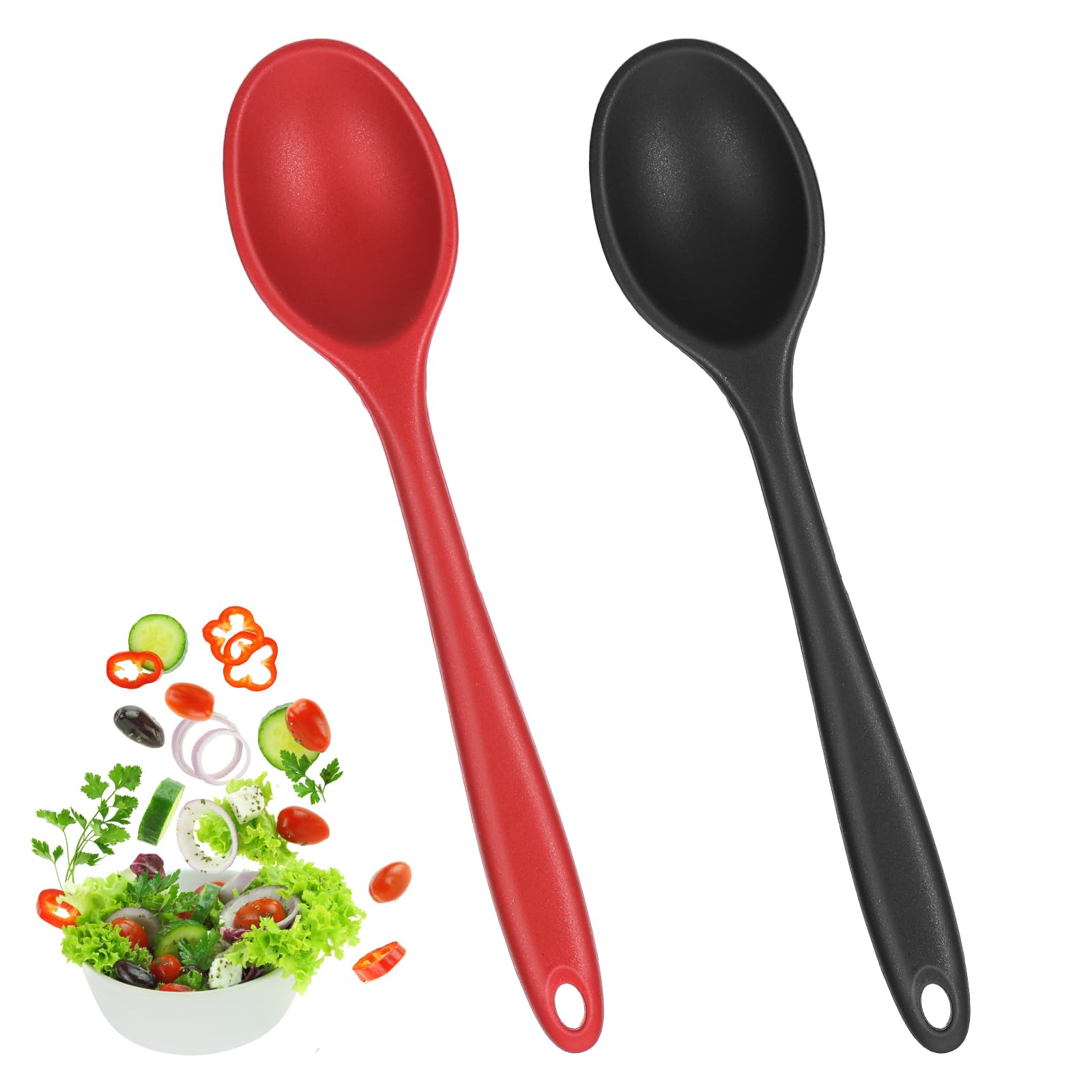 Juego de 2 espátulas de silicona para mezclar, resistentes al calor, antiadherentes, utensilios de cocina para cocinar, hornear, untar y mezclar, negro y rojo