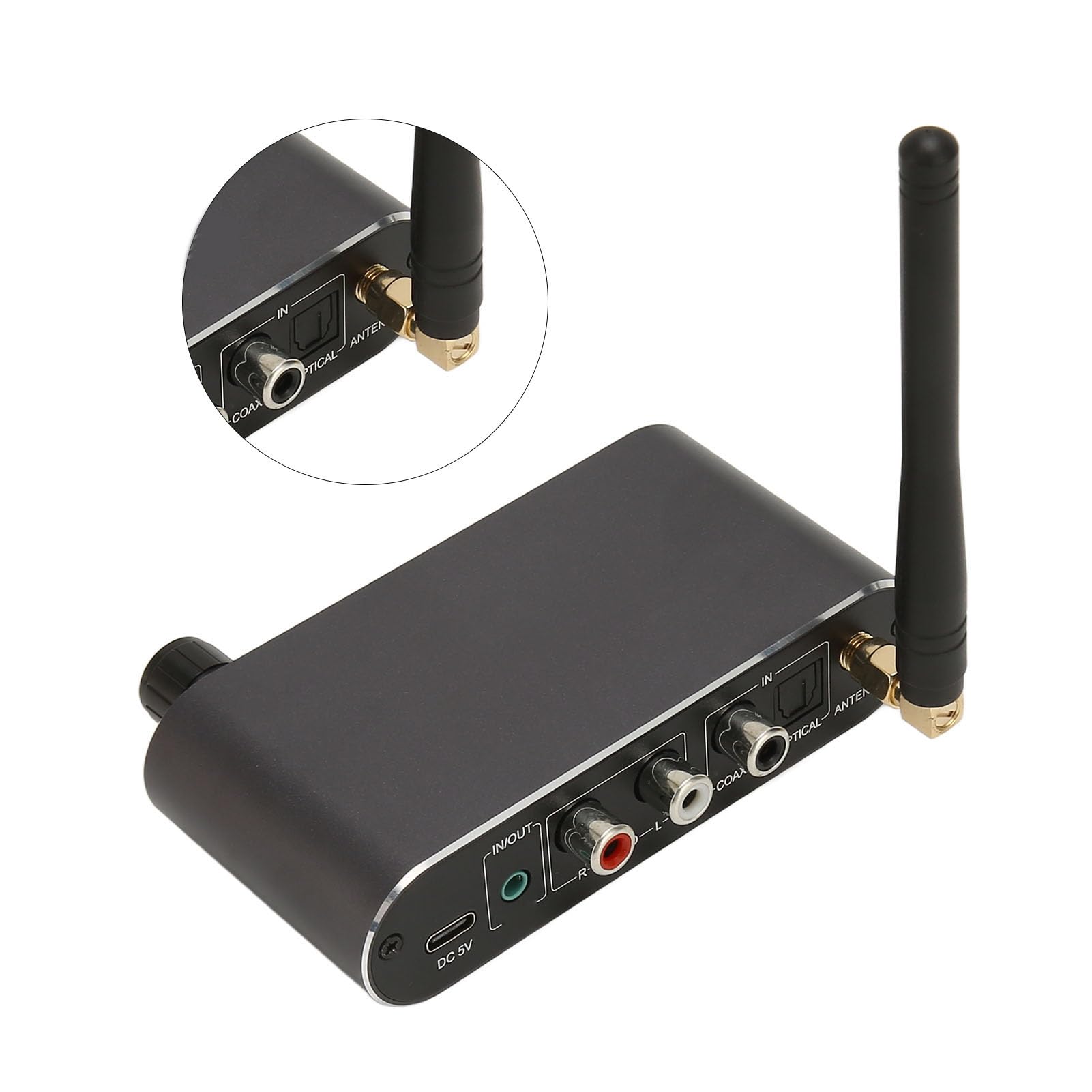 Bluetooth 5.1 Sender Empfänger, Kabelloser Audio Adapter Sender Empfänger, Glasfaser Koaxial HiFi Audio Adapter für Fernseher, Computer, Heim Stereoanlage, Kopfhörer