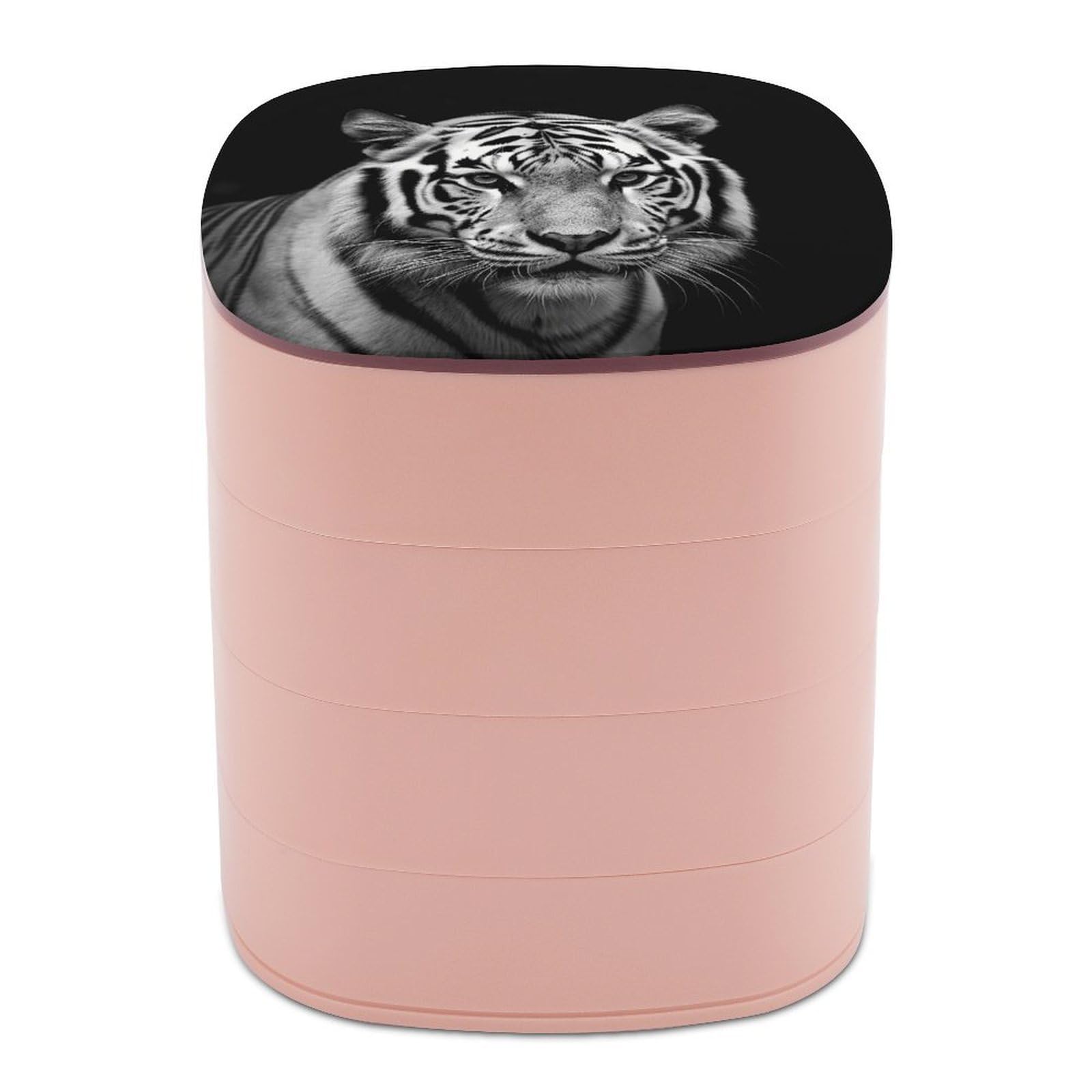 VstaDank Black And White Tiger Jewelry Case Women Portable Travel Jewelry Box Rotating Jewelry Organizer with Mirror Multi-Layer Necklace Ring Earring Storage Box for Bracelets Rings