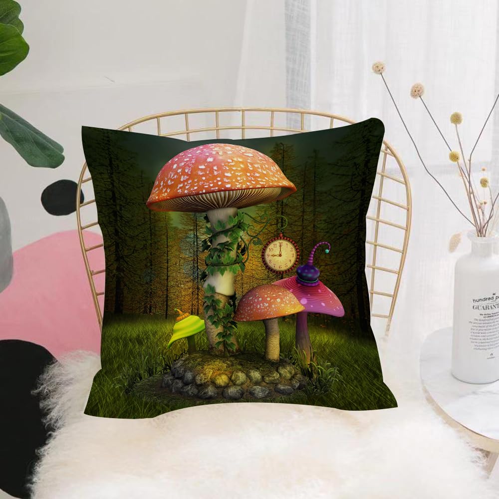 HYMSXW Cushion Cover,Throw Pillow Case Home Decorative for Living Room Bedroom Sofa Chair 20X20 Inch,Elves enchanted mushrooms place - 3D illustration,Pillowcase 50X50cm