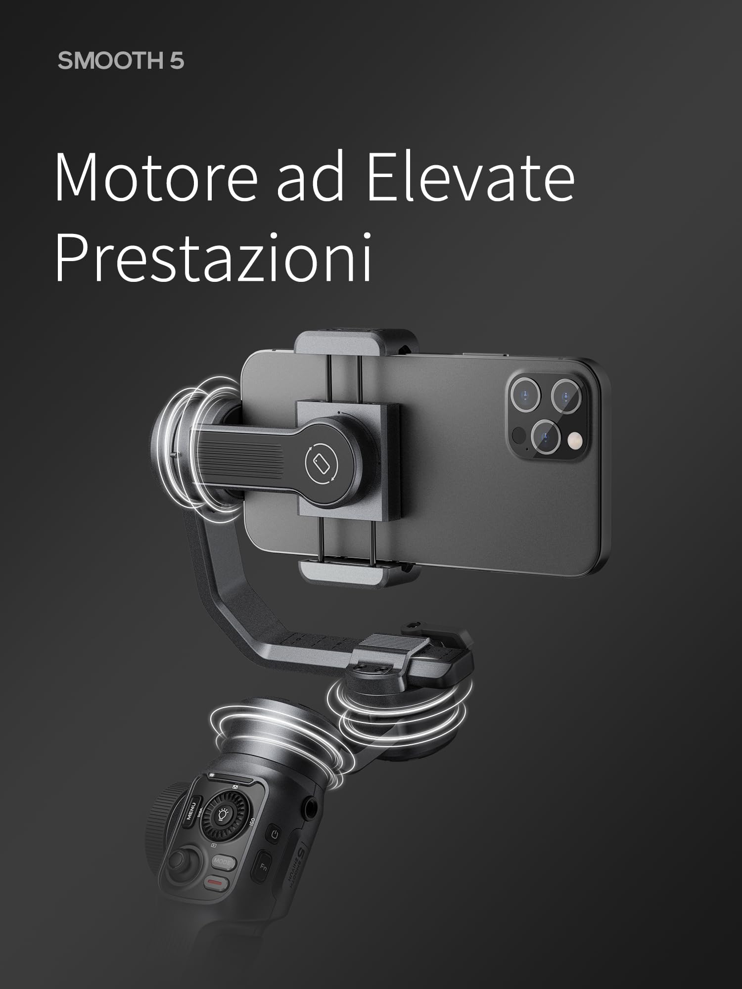ZHIYUN Smooth 5 Combo [Ufficiale] Stabilizzatore Smartphone a 3 assi, Telefono Gimbal per iPhone e Android, con Treppiede, Borsa, 2 Luci 300lm e Zoom per Vlog, Youtube e TikTok