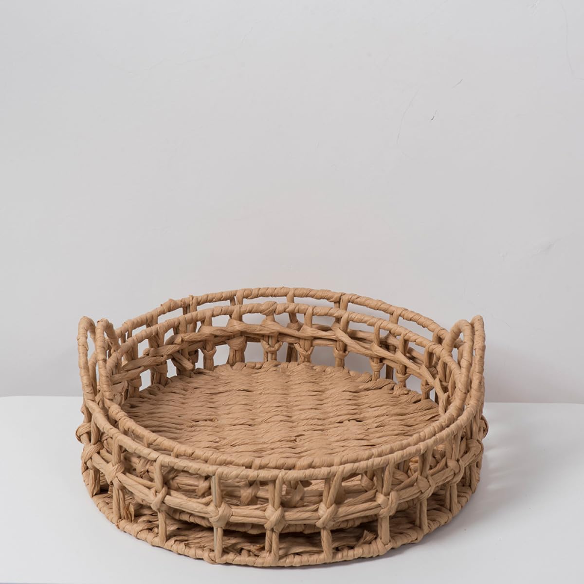 Toyvian Cesta de Almacenamiento Tejida Mano Grande para Cocina y Salón Cesta Redonda Decorativa para Pan Frutas y Verduras Resistente y Segura Diseño Rústico Natural