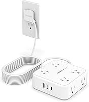 Vista 24 de TESSAN Cable de extensión de enchufe plano de 10 pies con múltiples tomas, regleta protectora de sobretensiones con 3 USB (1 USB C) 8 tomas