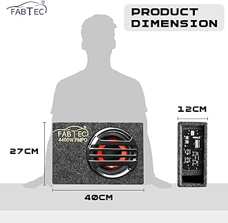 FABTEC 8" Active Under Seat Subwoofer for Cars Built-in Amplifier Compact Grey Bass Tube 200W RMS Power