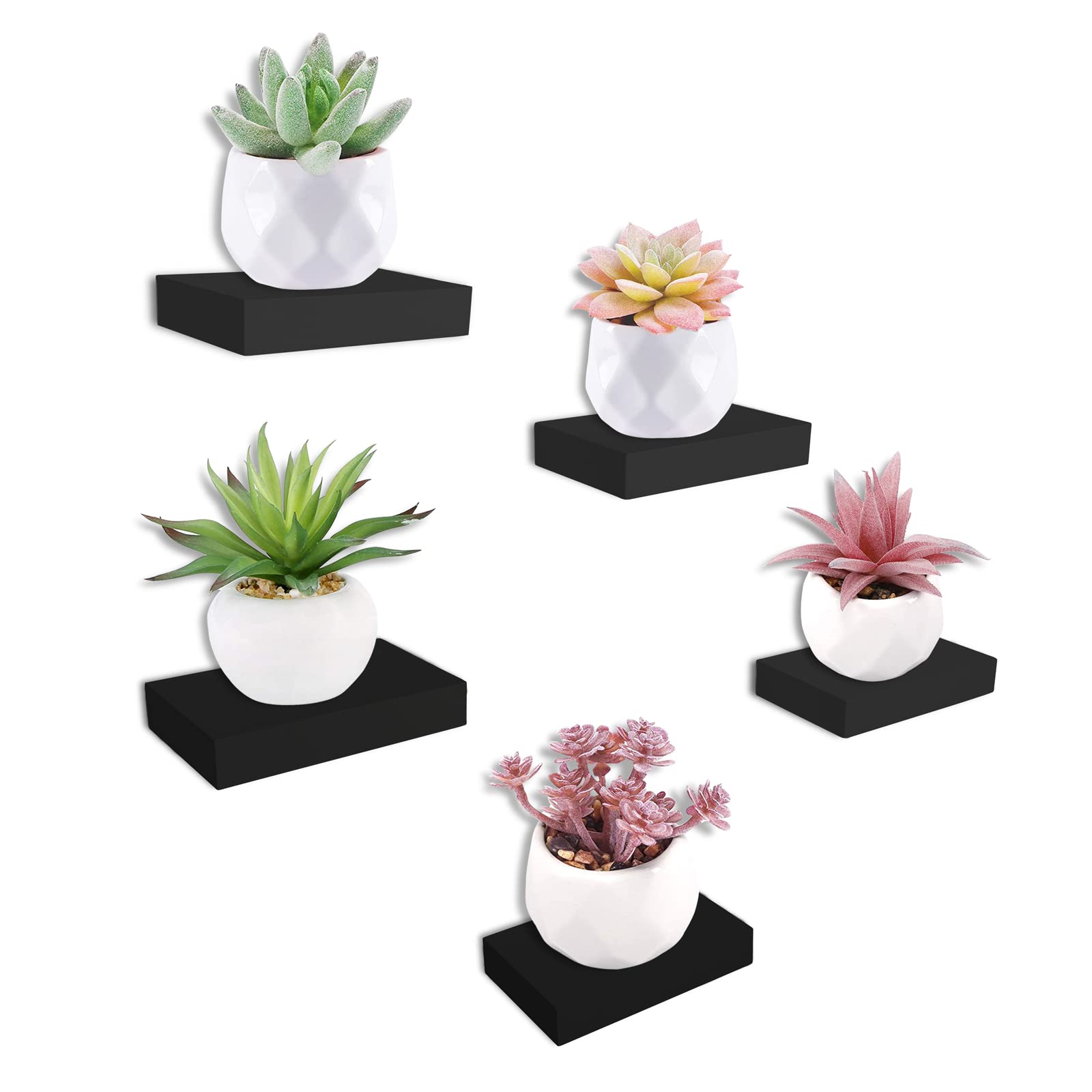HAO Small Floating Shelf 6 inch Wall Mounted Mini Hanging Display Shelves for Living Room Bedroom Bathroom Set of 5 Black