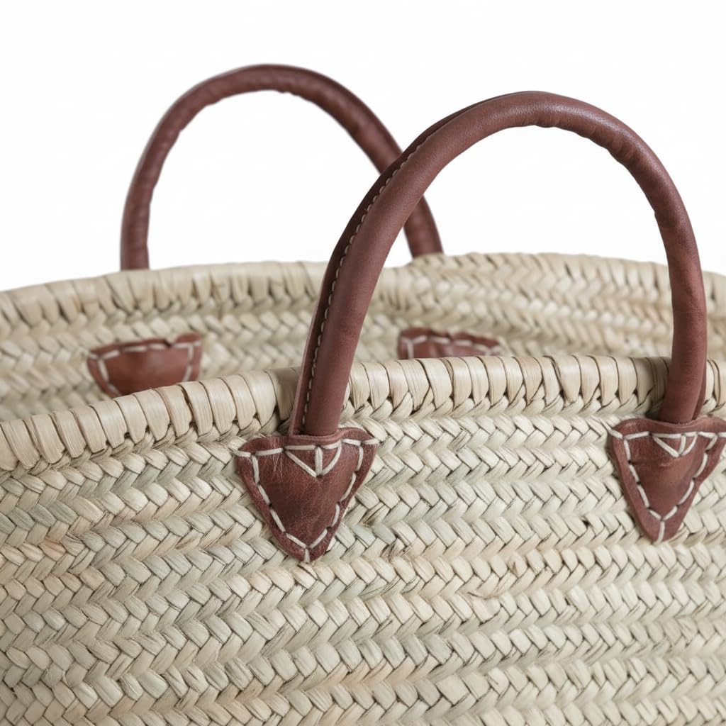 AUBRY GASPARD Panier Cabas en Palmier Naturel avec Poignées en Cuir Design Moderne Rangement Décoratif