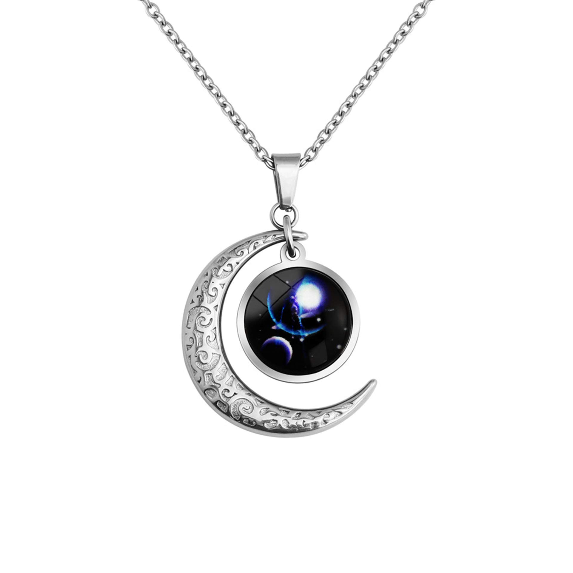 Collier Signe Astrologique Constellation Zodiaque Pendentif Croissant de Lune Garcon Galaxie Horoscope Bijoux Soeur d Amitie Acier Inoxydable