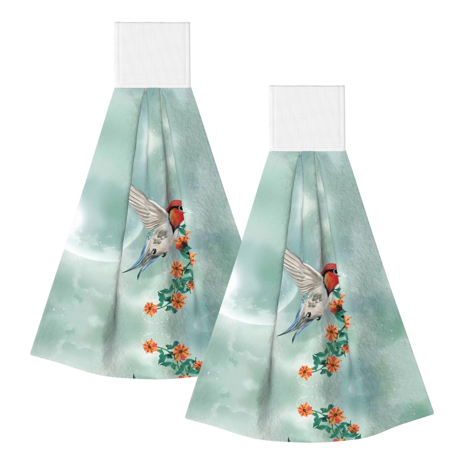 ZQYTGFDC Hummingbird is Flying with Flowered Branch Highly Absorbent Dish Towels Soft Coral Fleece Wipe